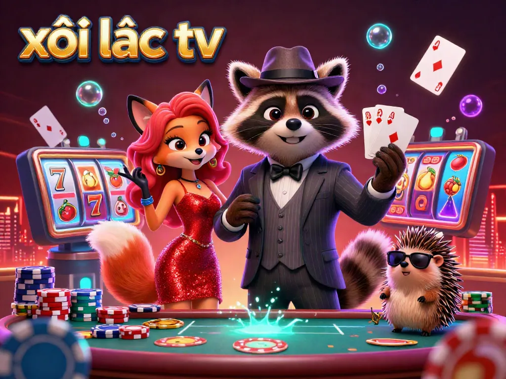Experience the thrill of gambling with xôi lạc tv in this vibrant casino scene featuring charming characters and gaming elements.