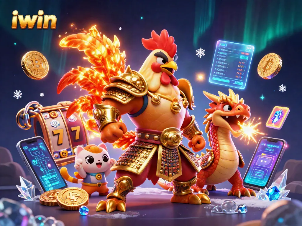 Play exciting iwin slots with vibrant characters and sparkling casino elements promoting a thrilling gaming experience.