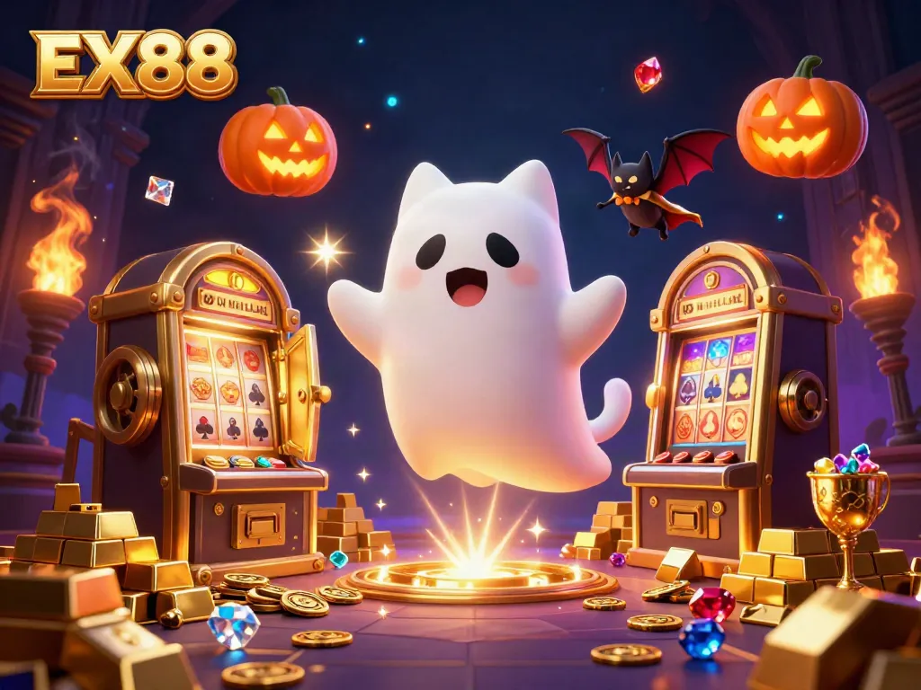 Join the fun in the haunted casino with EX88's friendly ghost cat and treasures galore!