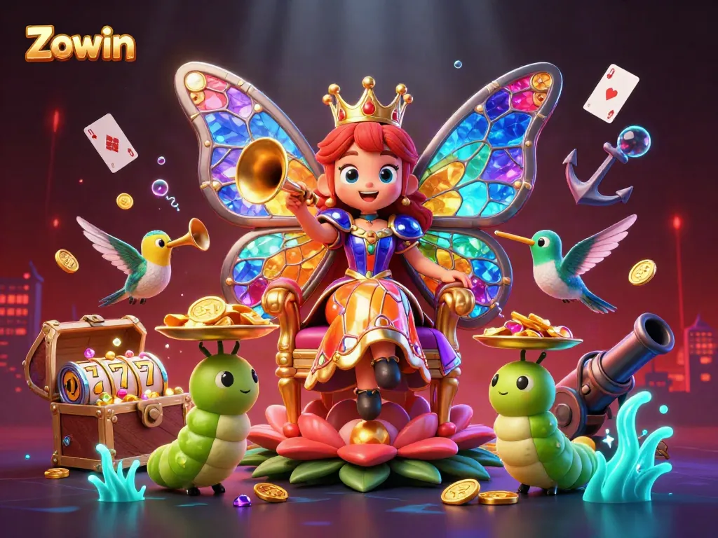 Experience thrilling gameplay at Zowin with vibrant 3D characters and casino elements.