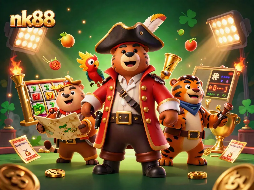 Engage with nk88's thrilling slots and jackpots in a vibrant casino illustration.