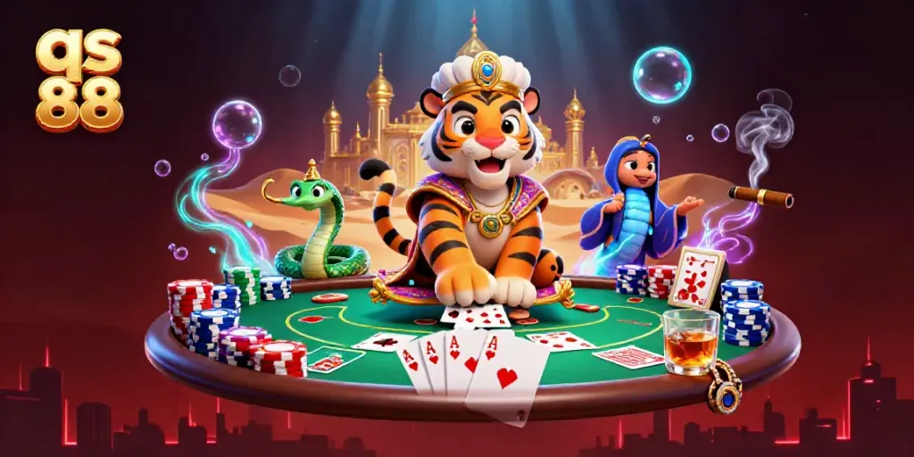Experience thrilling gameplay at qs 88 with a dazzling casino scene featuring a tiger sultan and magic elements.