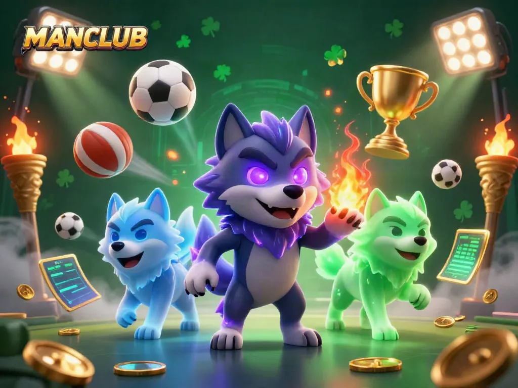 Engage with MANCLUB's thrilling action scene featuring ghost wolves and dynamic sports elements.