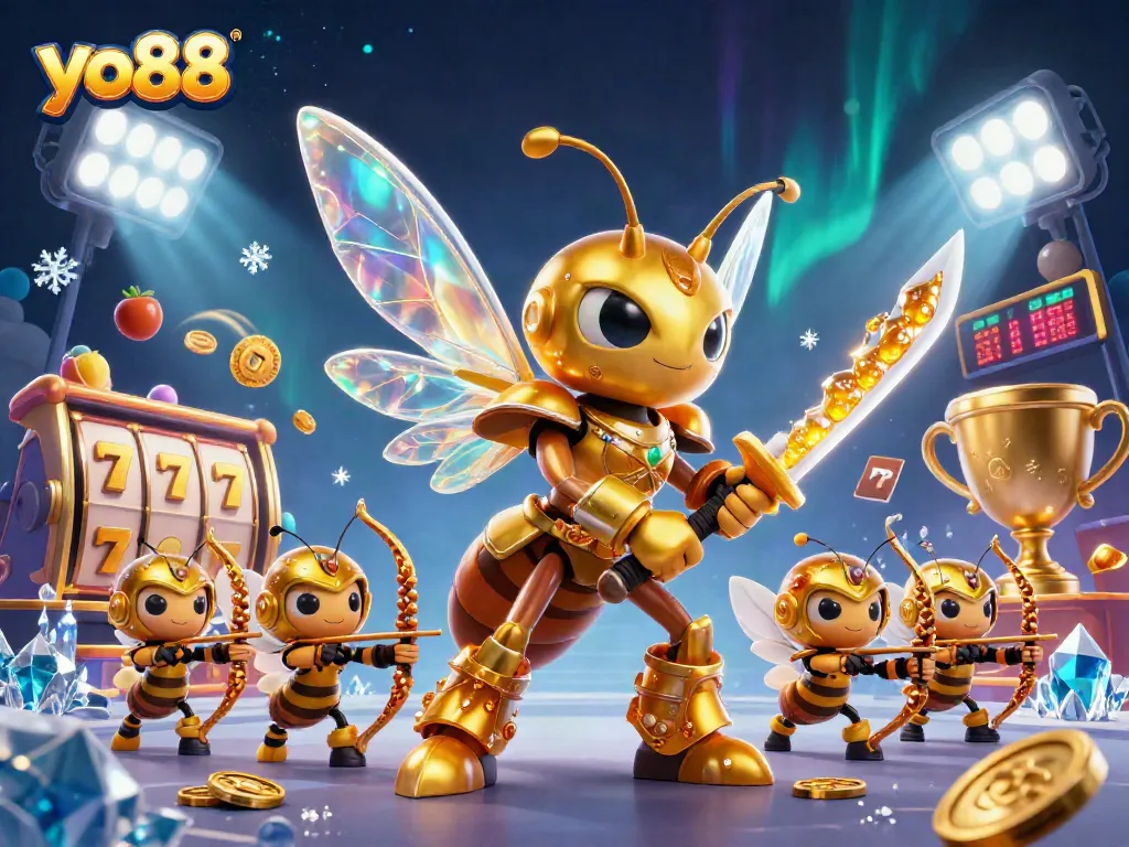 Engage in thrilling slot gameplay at yo88 with a vibrant 3D illustration showing vibrant gaming elements and characters.