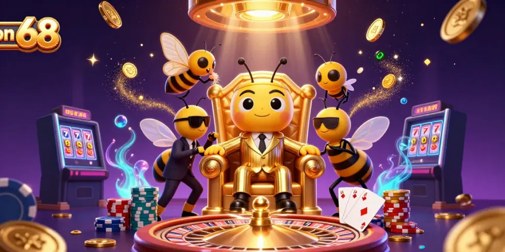 Experience the excitement of on 68 with a dazzling 3D casino scene featuring a charming bumblebee mob boss.