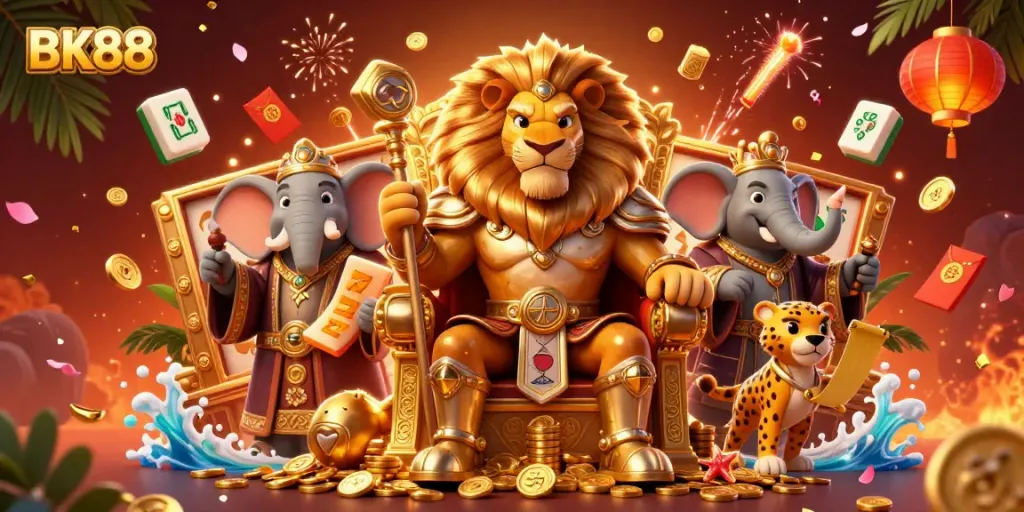 Experience the excitement of BK88 casino slots with cartoon characters and vibrant gaming elements.