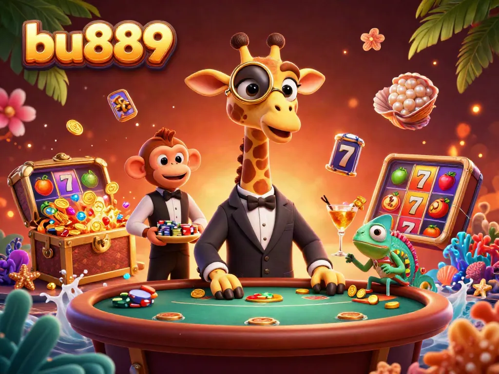 Experience the excitement of casino gaming with bu889 in this vibrant high-stakes scene featuring animated characters.