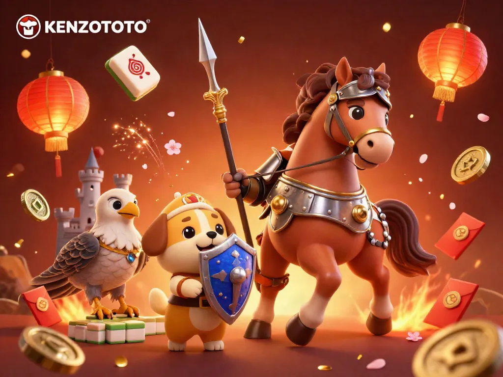 Kenzototo brings dynamic gambling to life with vibrant characters and elements in a fantasy scene.