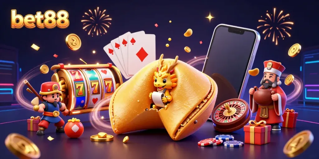Experience the thrill of bet88 with vibrant, dynamic casino elements and a magical dragon.