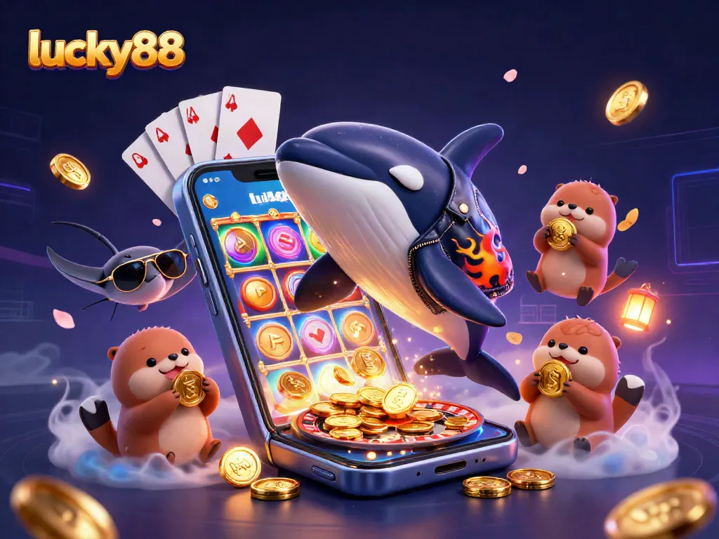 Experience exhilarating winning moments with lucky88 in a vibrant casino scene featuring playful sea creatures.
