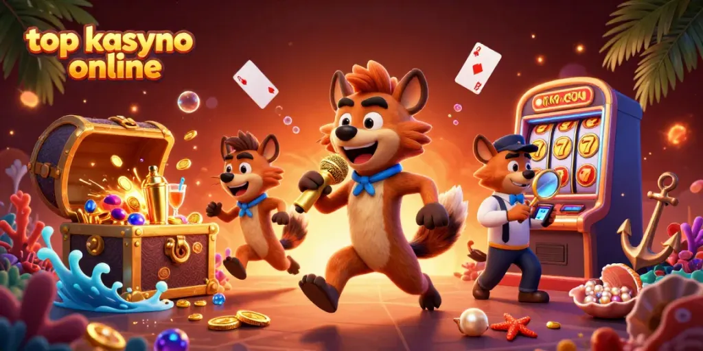Engage in the excitement of top kasyno online with a dynamic 3D casino scene featuring hyena characters in action.