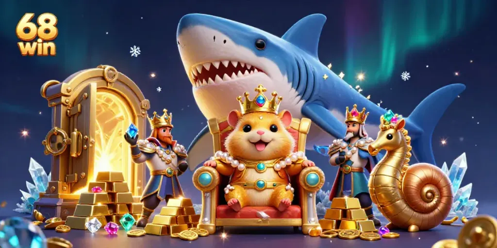 Experience the thrilling world of gambling with 68 win's vibrant gaming elements and characters in a dynamic scene.