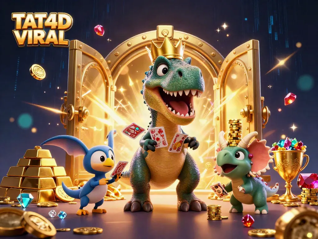 Experience TAT4D VIRAL with a friendly T-Rex shuffling cards and triceratops stacking gold chips.