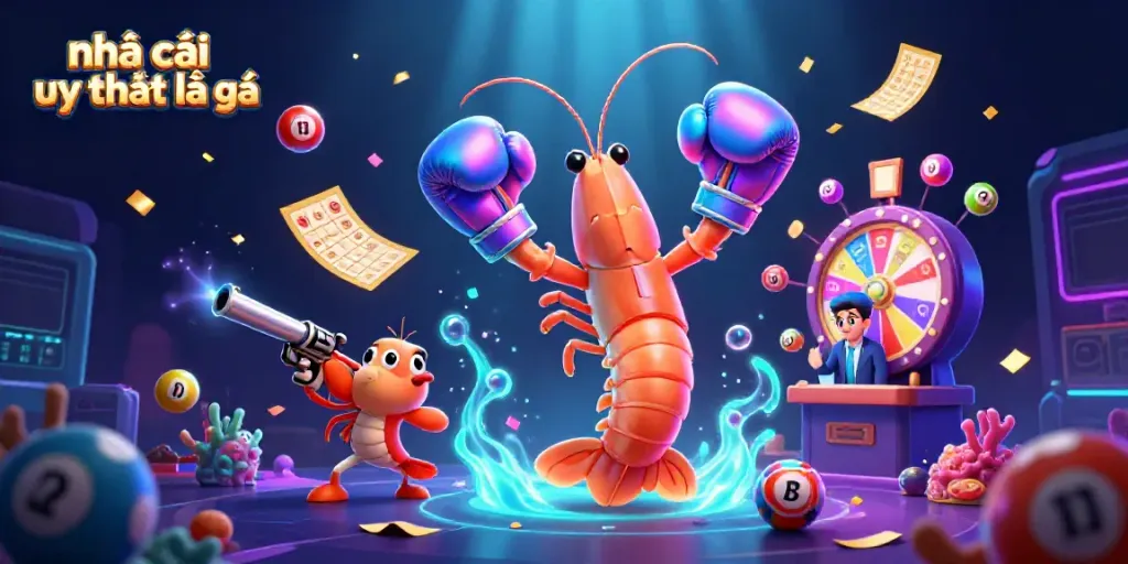 Engage in exciting gaming with the house defined by nhà cái uy tín là gì, featuring dynamic lottery elements and vibrant characters.