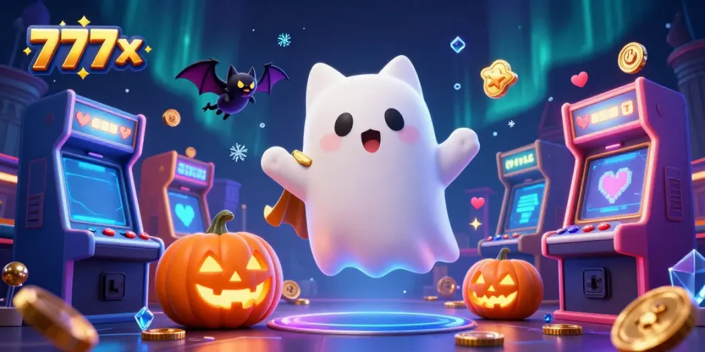 Experience the vibrant and mystical world of 777x at an online casino with festive characters and gaming elements.