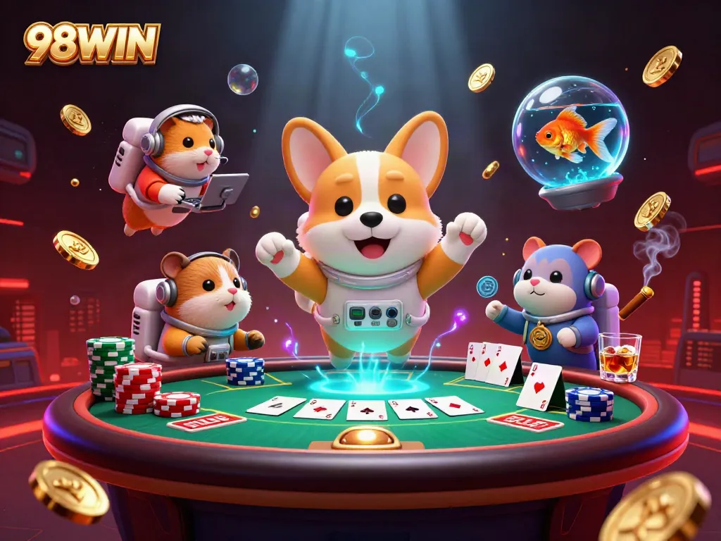 Experience thrilling gameplay at 98WIN with a vibrant space casino illustration featuring exciting games and characters.
