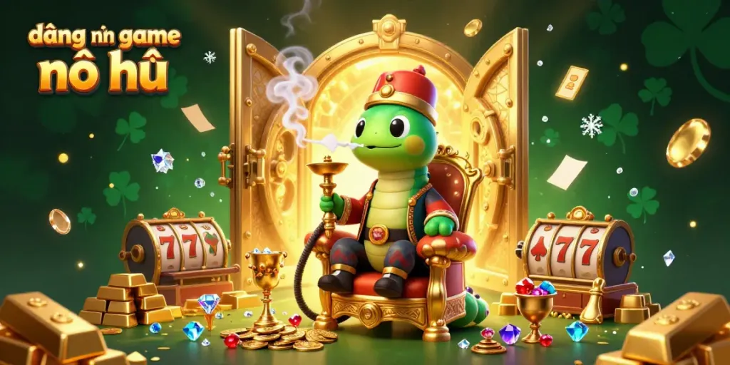Experience the excitement of đăng nhập game nổ hũ with a vibrant illustration of a playful caterpillar in a casino setting.