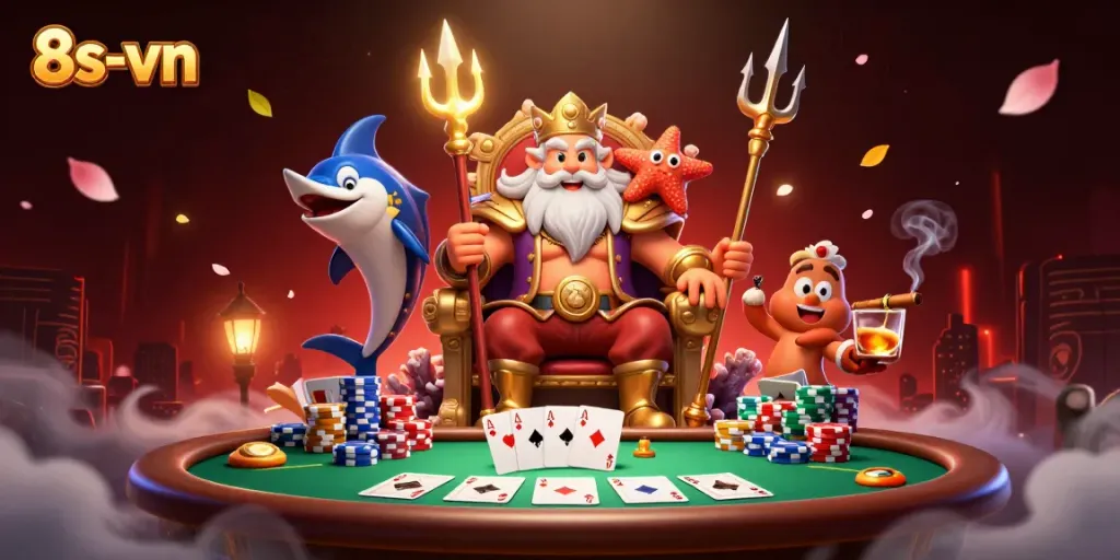Engage in thrilling gaming action with 8s-vn's vibrant online casino illustration
