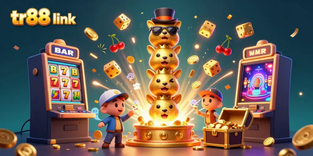 Experience the excitement of gambling with tr88 link in this vibrant 3D casino scene showcasing dynamic gaming elements.