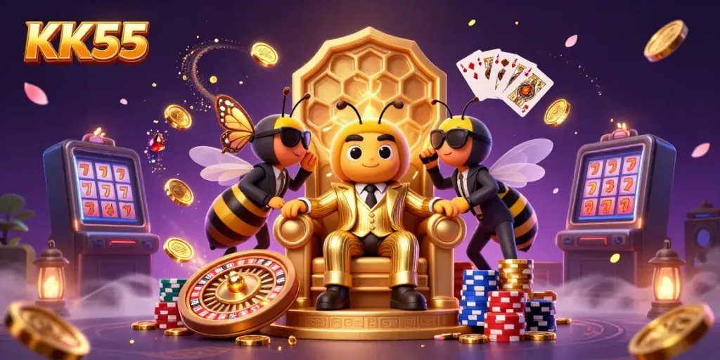 Experience thrilling games at KK55 with a buzzing bumblebee mob boss and dazzling casino elements.