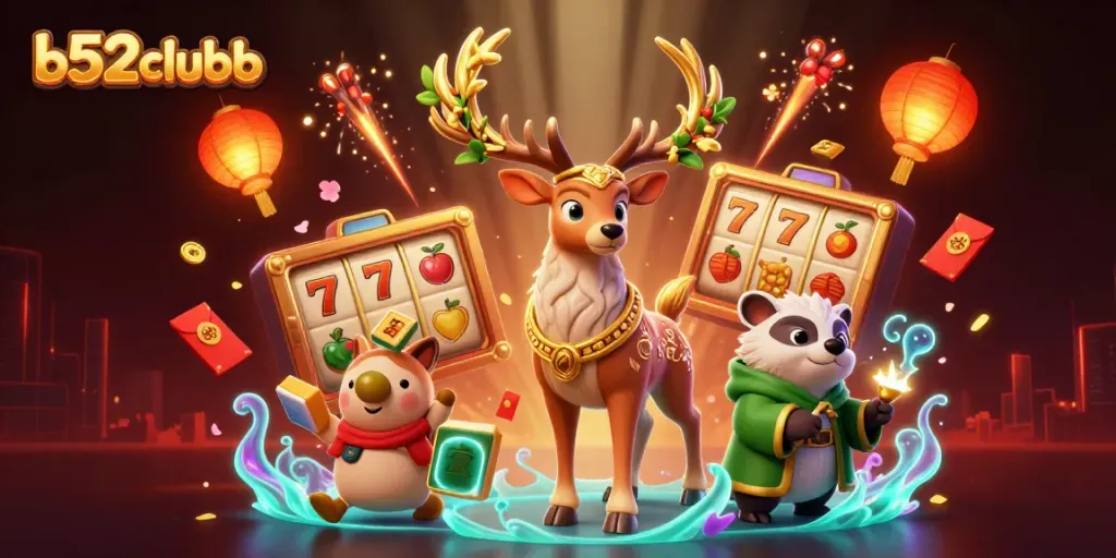 Experience the vibrant b52clubb slots with dynamic 3D animations, showcasing rich gaming symbols.